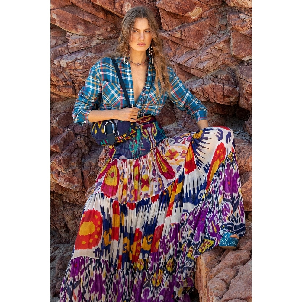 Ralph Lauren Purple Label Sutton Ikat Patchwork Navaho Maxi Skirt